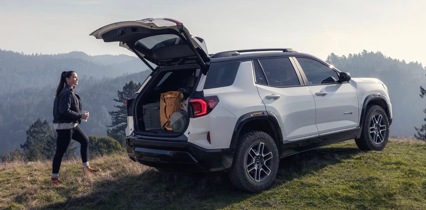 Open trunk of white 2026 GMC Terrain in Weatherford, TX