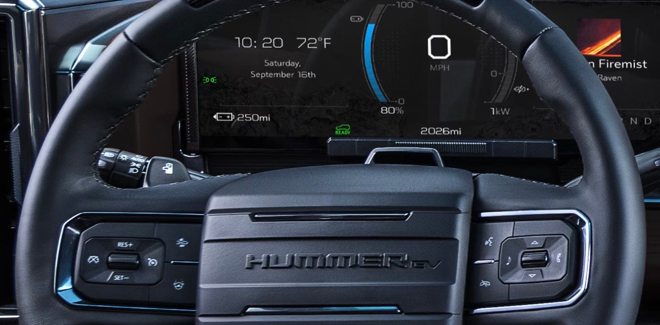 Dashboard of 2026 GMC Hummer EV SUV near Dallas, TX