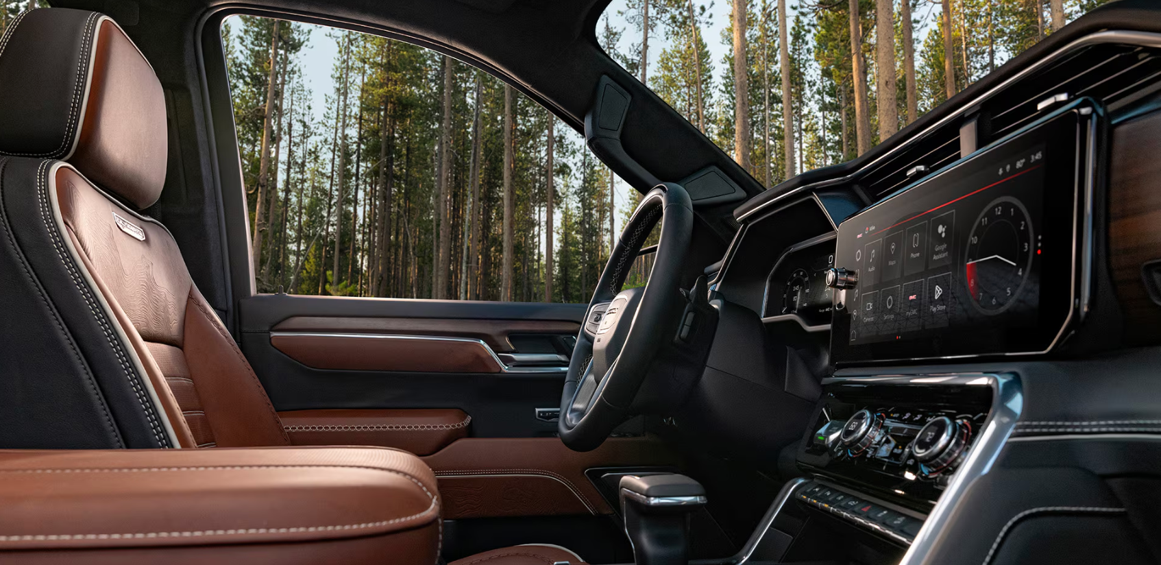 Brown leather interior of 2026 GMC Sierra 1500 - Dallas, TX